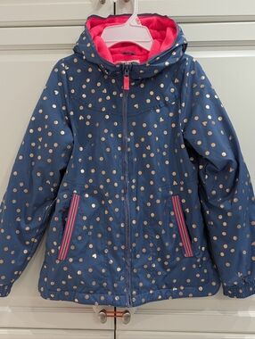 2/$40 OshKosh B’gosh Navy Polka Dot Raincoat Pink Fleece Lined Size 10